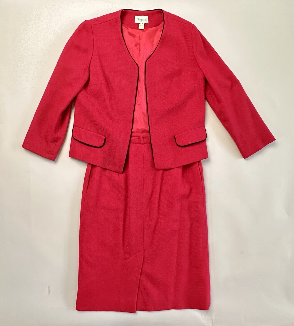 VTG Majestic Women's 2 PC Red Skirt Sz 12 Jacket & Skirt- 100% Wool